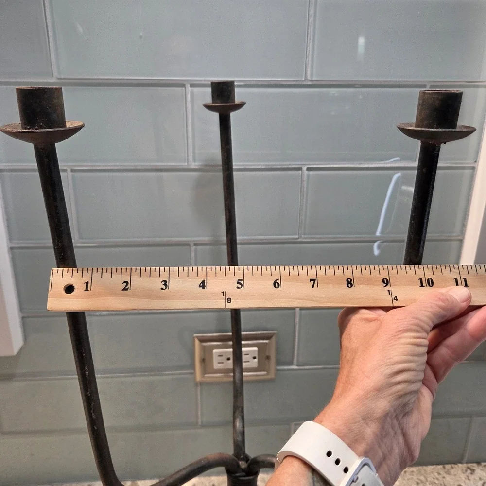 Vintage Iron 3 Lite Candelabra Rustic Gothic Primitive Farmhouse Candle Holder